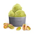 Pistachio ice cream in a paper cup with pistachios Royalty Free Stock Photo