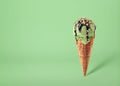 Pistachio ice cream scoop in waffle cone Royalty Free Stock Photo