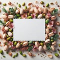 Pistachio-Inspired Extravagance: A Stunning Frame Adorned with Nature\'s Beauty on a white background