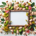 Pistachio-Inspired Extravagance: A Stunning Frame Adorned with Nature\'s Beauty on a white background