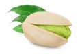 Pistachio with leaves isolated on white background with clipping path and full depth of field Royalty Free Stock Photo