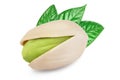 Pistachio with leaves isolated on white background with clipping path and full depth of field Royalty Free Stock Photo