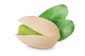 Pistachio with leaves isolated on white background with clipping path and full depth of field Royalty Free Stock Photo