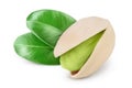 Pistachio with leaves isolated on white background with clipping path and full depth of field Royalty Free Stock Photo