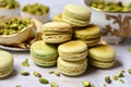 pistachio macarons with whole pistachios around them