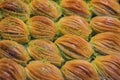 Pistachio mussel or midye baklava, Turkish dessert at a shop, Istanbul, Turkey Royalty Free Stock Photo