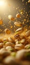 Pistachio nuts banner. Closeup falling pistachio nuts background Royalty Free Stock Photo