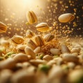 Pistachio nuts banner. Closeup falling pistachio nuts background Royalty Free Stock Photo