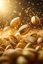 Pistachio nuts banner. Closeup falling pistachio nuts background Royalty Free Stock Photo