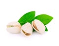 Pistachio nuts with leaf isolated on white Royalty Free Stock Photo