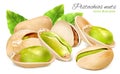 Pistachio nuts with leaves.