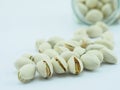 Pistachio nuts on white background