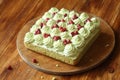 Pistachio Sponge Cake with Wild Strawberry Filling and Pistachio Frosting