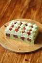 Pistachio Sponge Cake with Wild Strawberry Filling and Pistachio Frosting