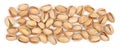 Pistachios isolated on white background. Panorama made of pistachio heap close-up. Nuts pile collection. Top view