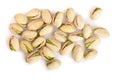 Pistachios isolated on white background, top view. Flat lay