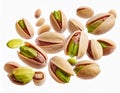 Pistachios in Mid-Air: Dynamic Motion Against a White Background Royalty Free Stock Photo