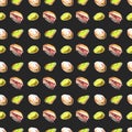 Pistachios nuts hand drawn watercolor seamless pattern. Hand drawn illustration for design