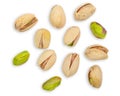 Pistachios. Nuts pistachios in shell. Roasted and salted Pistachio. Vegetarian snack. Not peeled shell. Royalty Free Stock Photo