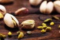 Pistachios, Roasted Pistachio Seeds In Shells And Shelled. Green