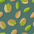 Pistachios Seamless Pattern Vector in Flat Design.