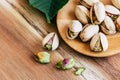 Pistachios in a wooden bowl