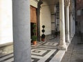 Pistoia Cathedral of Saint Zeno . Particular view of colonnade . Tuscany, Italy