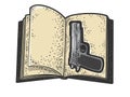 Pistol in book cache color sketch vector