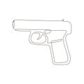 Pistol continuous line drawing. One line art of weapon, gas pistol, firearms, weapons for police and self-defense, toy
