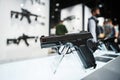 A pistol on the counter of a gun shop. Firearms trade