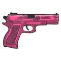 Pistol, firearm for protection. Vector in doodle and sketch style Royalty Free Stock Photo