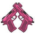 Pistol, firearm for protection. Vector in doodle and sketch style Royalty Free Stock Photo