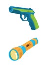 Pistol and flashlight vector illustration.