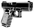 Pistol Glock gun vector illustration. 9 caliber. Pistol emblem logo. Royalty Free Stock Photo