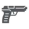 Pistol gun glyph icon, weapon and army, handgun sign, vector graphics, a solid pattern on a white background.