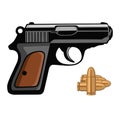 Pistol Gun Handgun Weapon Shot with Bullets Vector Illustration