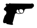 Pistol Gun Icon Vector silhouette Illustration isolated on white. Risk in conflict situation. police and military weapon. Royalty Free Stock Photo