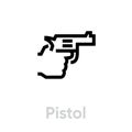 Pistol gun shot icon. Editable line vector.