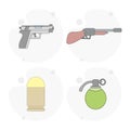 pistol, hand grenade, bullet, gun, weapons vector flat illustration Royalty Free Stock Photo