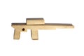 Wooden toy homemade weapon machine gun lies on a white background. Royalty Free Stock Photo