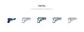 Pistol icon in different style vector illustration. two colored and black pistol vector icons designed in filled, outline, line Royalty Free Stock Photo