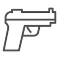 Pistol line icon. Firearm or handgun, gangster gun symbol, outline style pictogram on white background. Warfare or Royalty Free Stock Photo