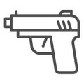 Pistol line icon. Firearm or handgun weapon, gangster gun symbol, outline style pictogram on white background. Military Royalty Free Stock Photo
