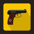 Pistol military weapon icon, flat style Royalty Free Stock Photo