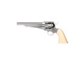 A pistol revolver from the times of the wild west. Silver firearm isolate against abel back. Armament of cowboys, sheriffs and