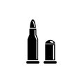 Pistol and Rifle Bullets, Gun Ammunition. Flat Vector Icon illustration. Simple black symbol on white background. Gun and Rifle Royalty Free Stock Photo