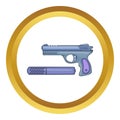 Pistol and silencer vector icon