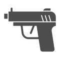 Pistol solid icon. Firearm or handgun weapon, gangster gun symbol, glyph style pictogram on white background. Military Royalty Free Stock Photo