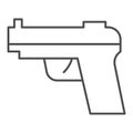 Pistol thin line icon. Firearm or handgun, gangster gun symbol, outline style pictogram on white background. Warfare or