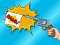 Pistol with white flag comic book pop art vector Royalty Free Stock Photo